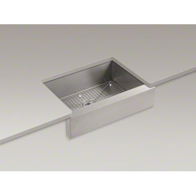 Kohler 29-1/2" x 21-1/4" x 9-5/16" Under-Mount Single-Bowl Kitchen Sink, Stainless Steel With Shortened Apron-Front For 30" Cabinet K-3936-NA