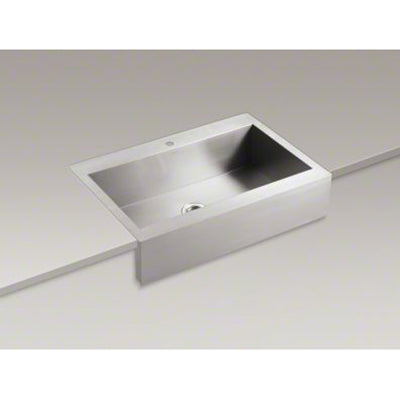 Kohler 35-3/4" x 24-5/16" x 9-5/16" Top-Mount Single-Bowl Stainless Steel Kitchen Sink With Shortened Apron-Front For 36" Cabinet K-3942-1-NA
