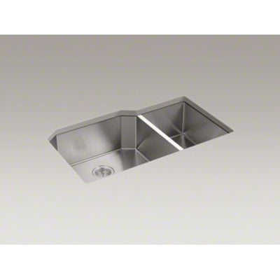 Kohler 35-1/2" x 20-1/4" x 9-5/16" Under-Mount Extra-Large/Medium Double-Bowl Kitchen Sink With Basin Rack K-5282-NA