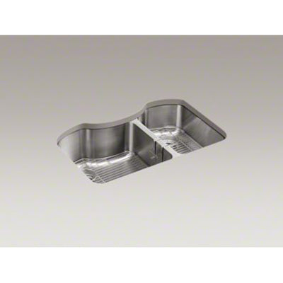 Kohler 32" x 20-1/4" x 9-5/16" Under-Mount Large/Medium Double-Bowl Stainless Steel Kitchen Sink K-3845-NA