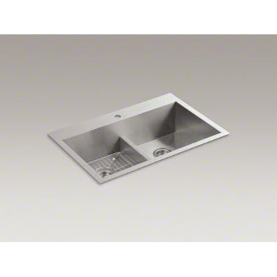 Kohler 33" x 22" x 9-5/16" Smart Divide® Top-Mount/Under-Mount Double-Equal Bowl Kitchen Sink With Single Faucet Hole K-3838-1-NA