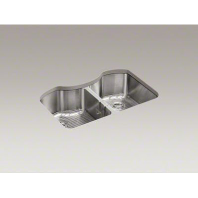 Kohler 32" x 20-1/4" x 9-5/16" Under-Mount Double-Equal Stainless Steel Kitchen Sink K-3843-NA