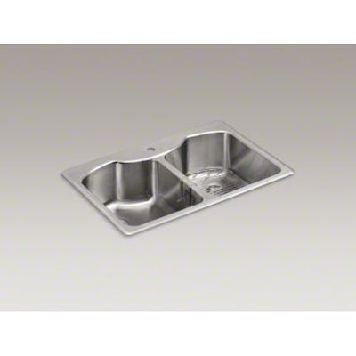 Kohler 33" x 22" x 9-5/16" Top-Mount Double-Equal Stainless Steel Kitchen Sink With Single Faucet Hole K-3842-1-NA