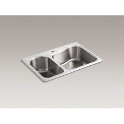 Kohler 33" x 22" x 8-5/16" Top-Mount Large/Medium Double-Bowl Kitchen Sink With Single Faucet Hole K-3361-1-NA