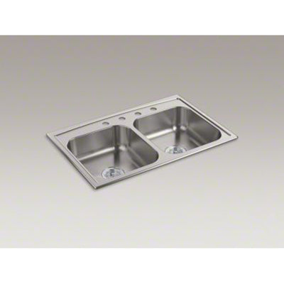 Kohler 33" x 22" x 6" Top-Mount Double-Equal Bowl Kitchen Sink K-4015-4-NA