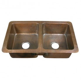Barclay Saffron Double Bowl Drop-In Hammered Antique Copper Kitchen Sinks 6922-AC