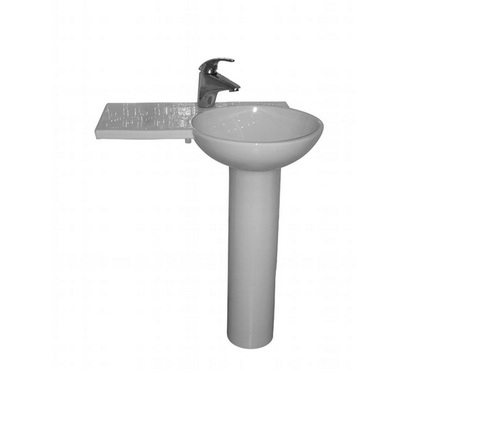 Barclay Gina Pedestal Lavatory, Right Basin, One-Hole, White Bathroom Sink 3R-371WH