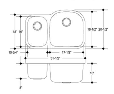 C-Tech-I Linea Imperiale Massilia LI-100-MD Double Bowl Stainless Steel Sink