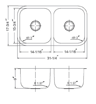 Houzer Eston Undermount 50/50 Double Bowl 16G PND-3100-1