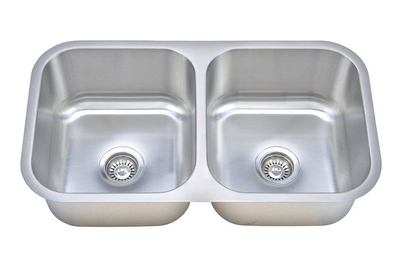Wells Sinkware 18 Gauge 50/50 Equal Double Bowl Undermount Stainless Steel Kitchen Sink Package - CMU3318-99-1