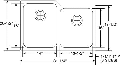 Elkay Perfect Drain ELUHAD3120PD Undermount Double Bowl Stainless Steel Sink