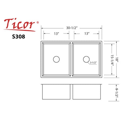 Ticor S308 Undermount 16-Gauge Stainless Steel Kitchen Sink With Free Deluxe Strainer & Basket Strainer