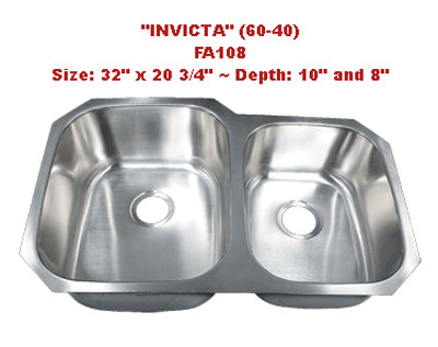 Futura Invicta 60/40 FA108 Double Bowl Stainless Steel Kitchen Sink