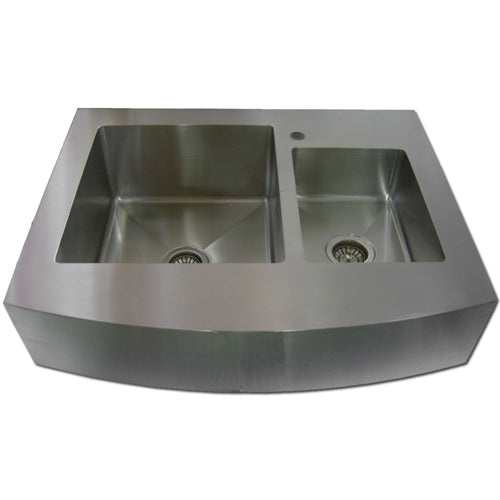 36â€ Stainless Steel 60/40 Kitchen Sink Curve Apron Front WC12D0001