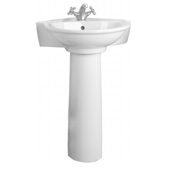 Barclay Evolution Corner Pedestal Lavatory, One-Hole, Bisque Bathroom Sink 3-221BQ