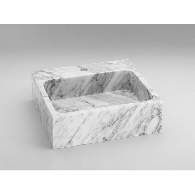 Ronbow Rectangle Natural Carrara Marble Vessel Bathroom Sink in White - 350418-CW