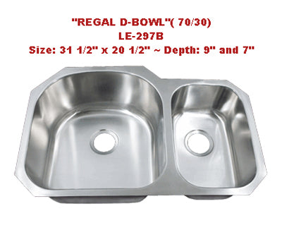 Leonet Regal D Bowl 70/30 LE-297B Double Bowl Stainless Steel Kitchen Sink